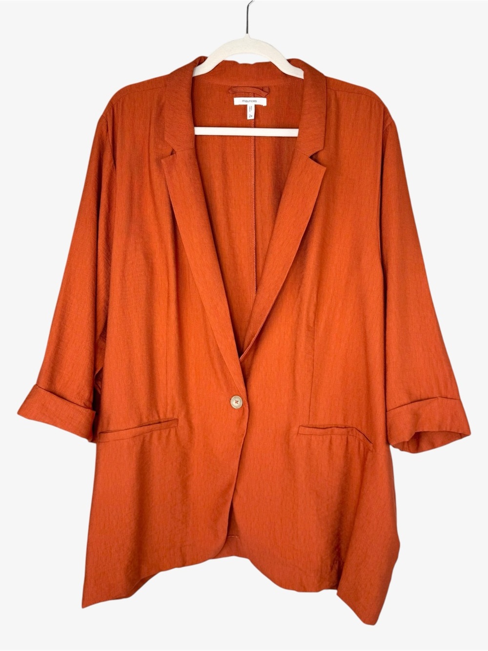 Maurices Burnt Orange 3/4 Sleeve Lightweight Blazer Jacket 2X Cuffed Loose Fit